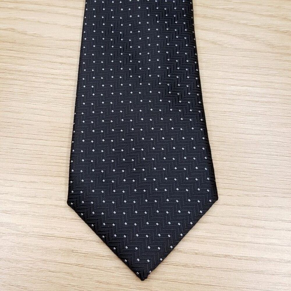 ALFANI Mens Neck Tie Black Micro Dot Geo Textured Modern Necktie